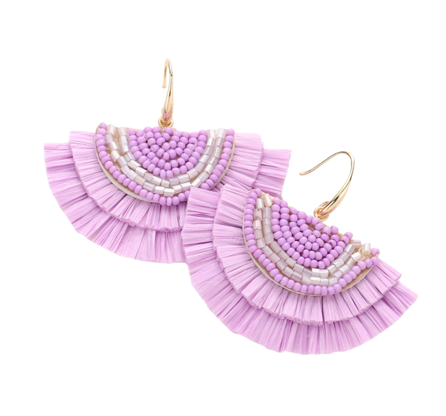 Raffia Dangle Earrings-Lavender