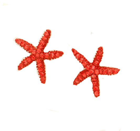Crystal Starfish Stud Earrings-Red