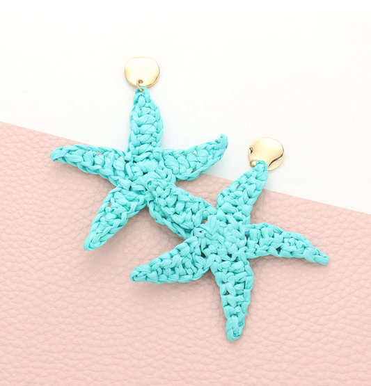 Woven Raffia Starfish Earrings