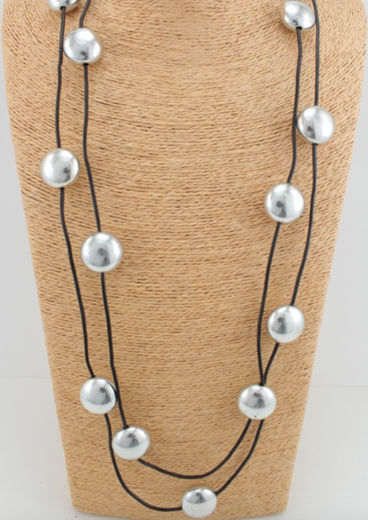 Long Silver and Black Bubbles Necklace