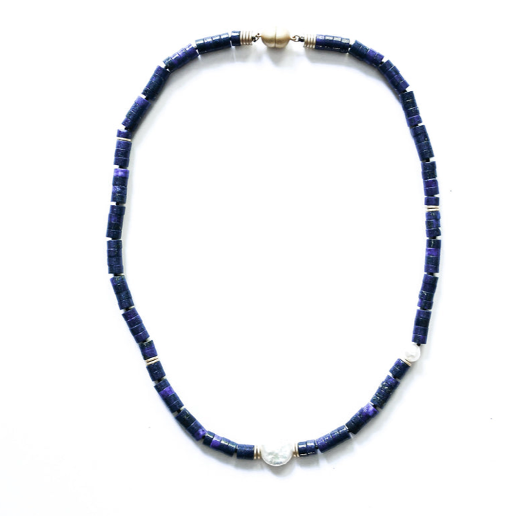 Sea Lily Lapis Necklace with Coin Pearl Accents