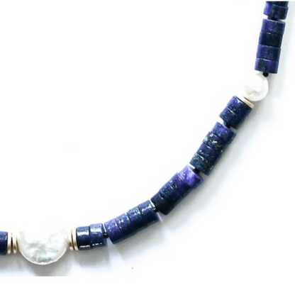 Sea Lily Lapis Necklace with Coin Pearl Accents