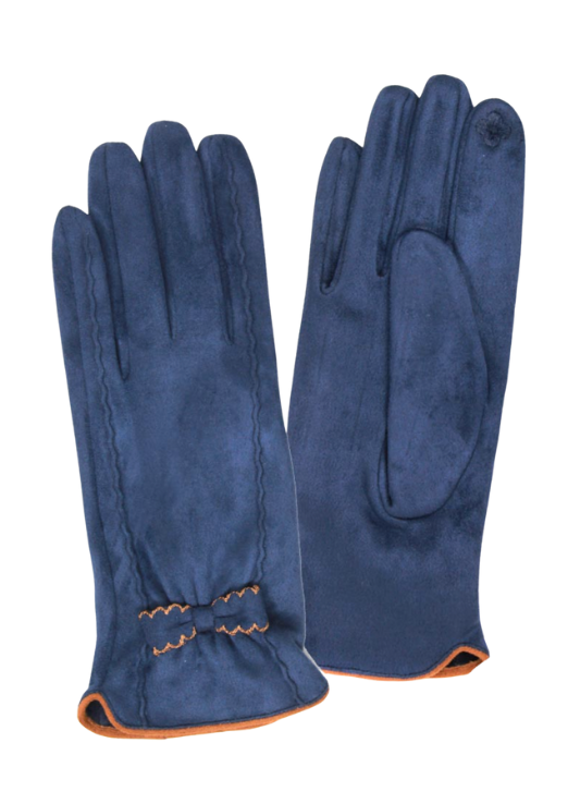 Bow Accent Faux Suede Smart Gloves-Navy