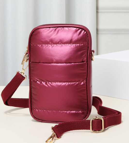 Puffer Quilted Cell Phone Bag-Burgundy
