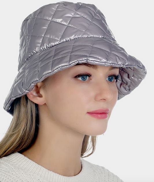 Quilted Puffer Bucket Hat-Light Pink