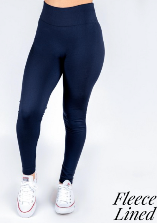 One Size Fits Most Fleece Lined Legging-Navy