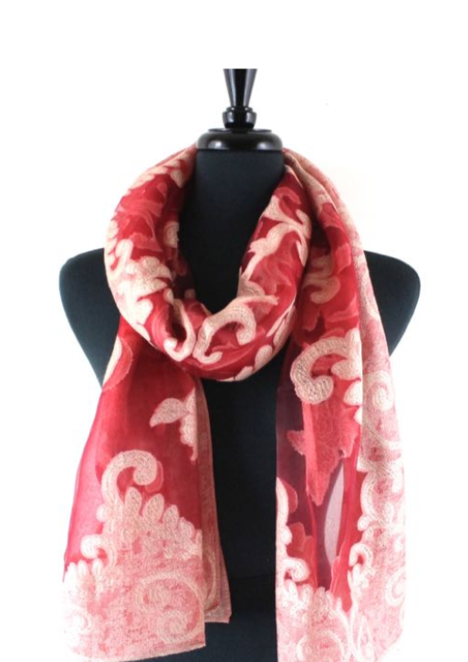 Shanghai Night Scarf-Red/Gold-NEW