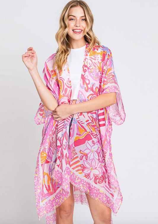 Watercolor Geometric Print Kimono/Cover Up