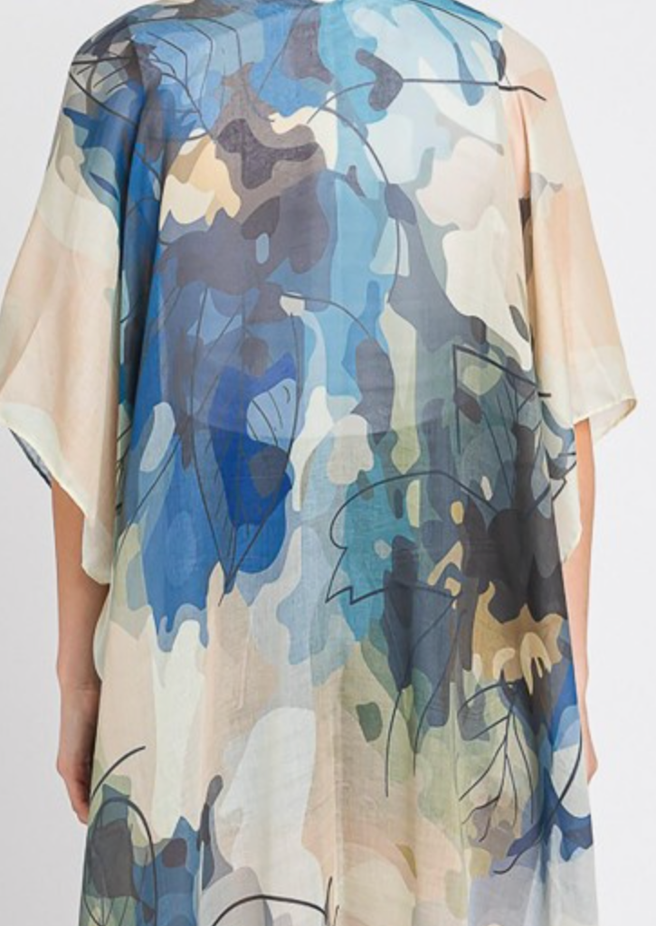 Abstract Watercolor Leaves Print Kimono