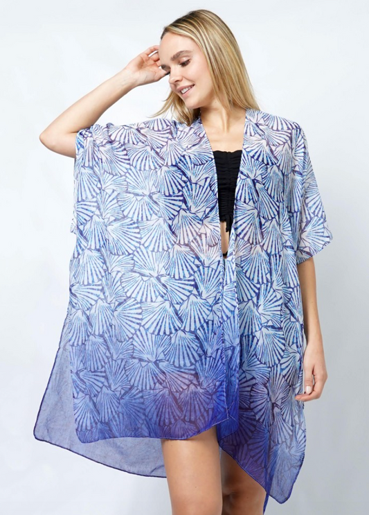 Sheer Ombre Shell Print Kimono