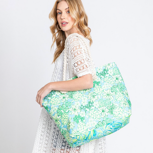 Floral Turtle Print Tote