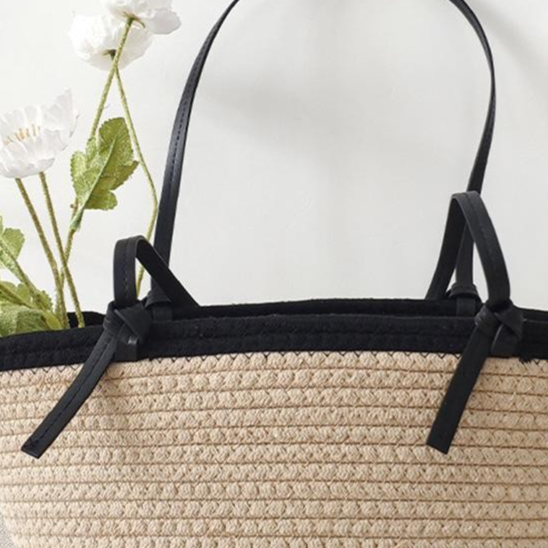 Woven Tote Bag With Knotted Leather Straps