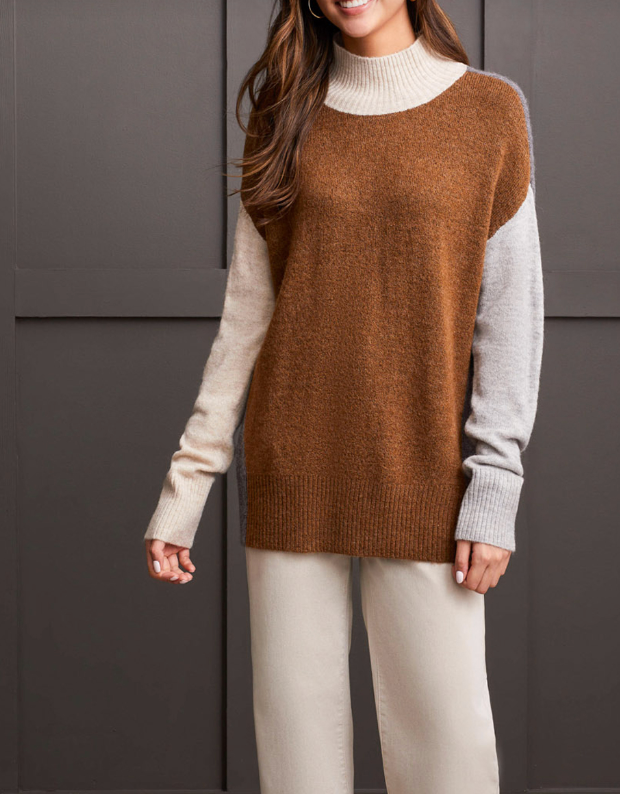 Tribal Mock Neck Color Block Sweater