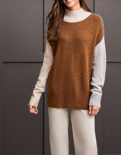 Tribal Mock Neck Color Block Sweater-50% OFF