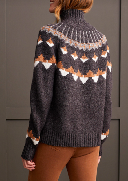 Tribal Mock Neck Intarsia Sweater