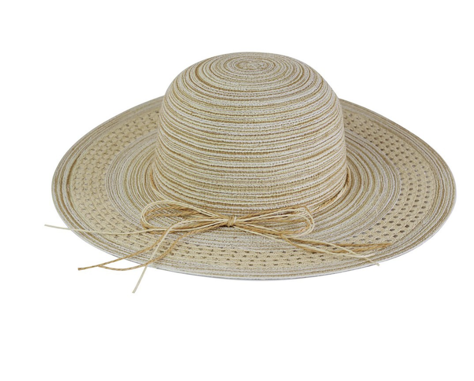 Mixed Straw Sun Hat With Woven Band And String Band