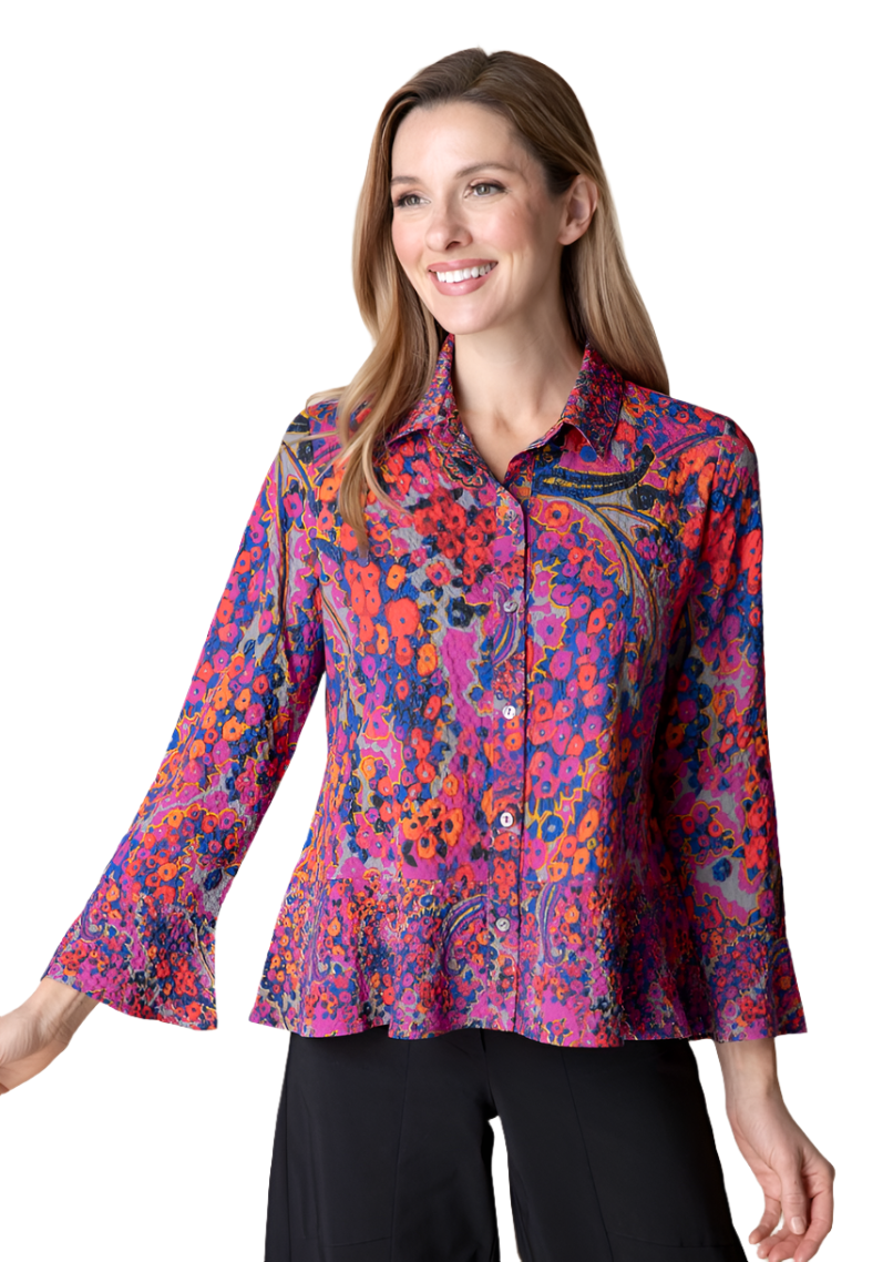 Habitat Crinkle Crepe Bracelet Sleeve Flounce Shirt