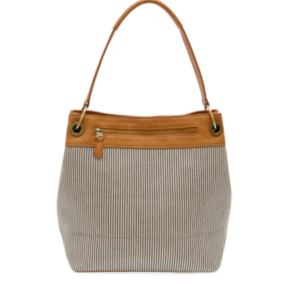 Denim Pinstripe Canvas Shoulder Bag