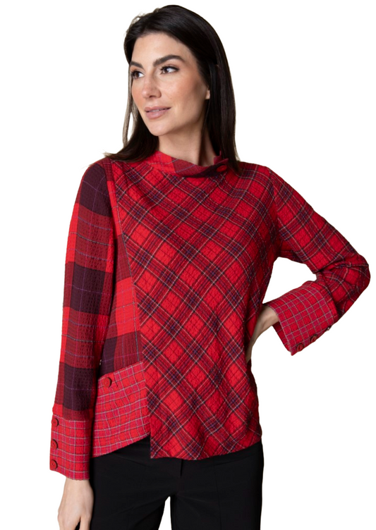 Habitat Plaid Asymmetrical Button Cuff Top