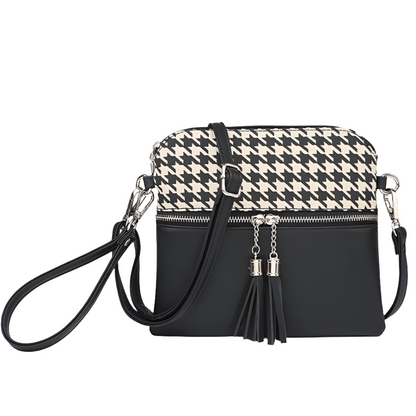 Tara Crossbody Bag-Black Houndstooth