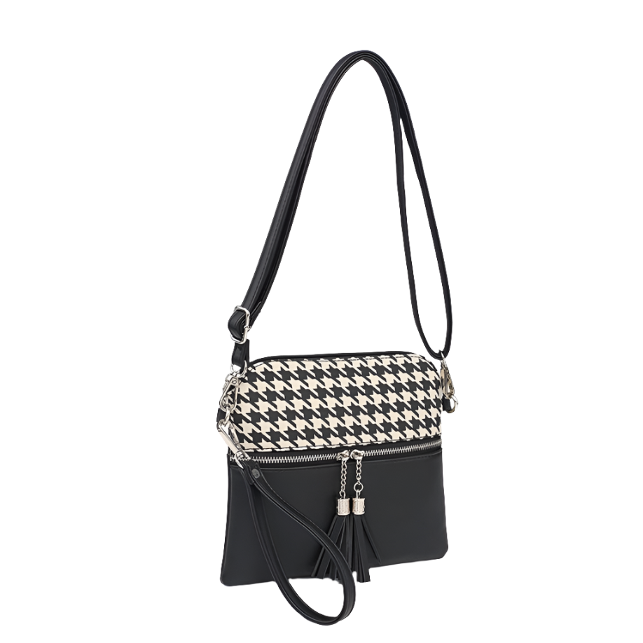 Tara Crossbody Bag-Black Houndstooth