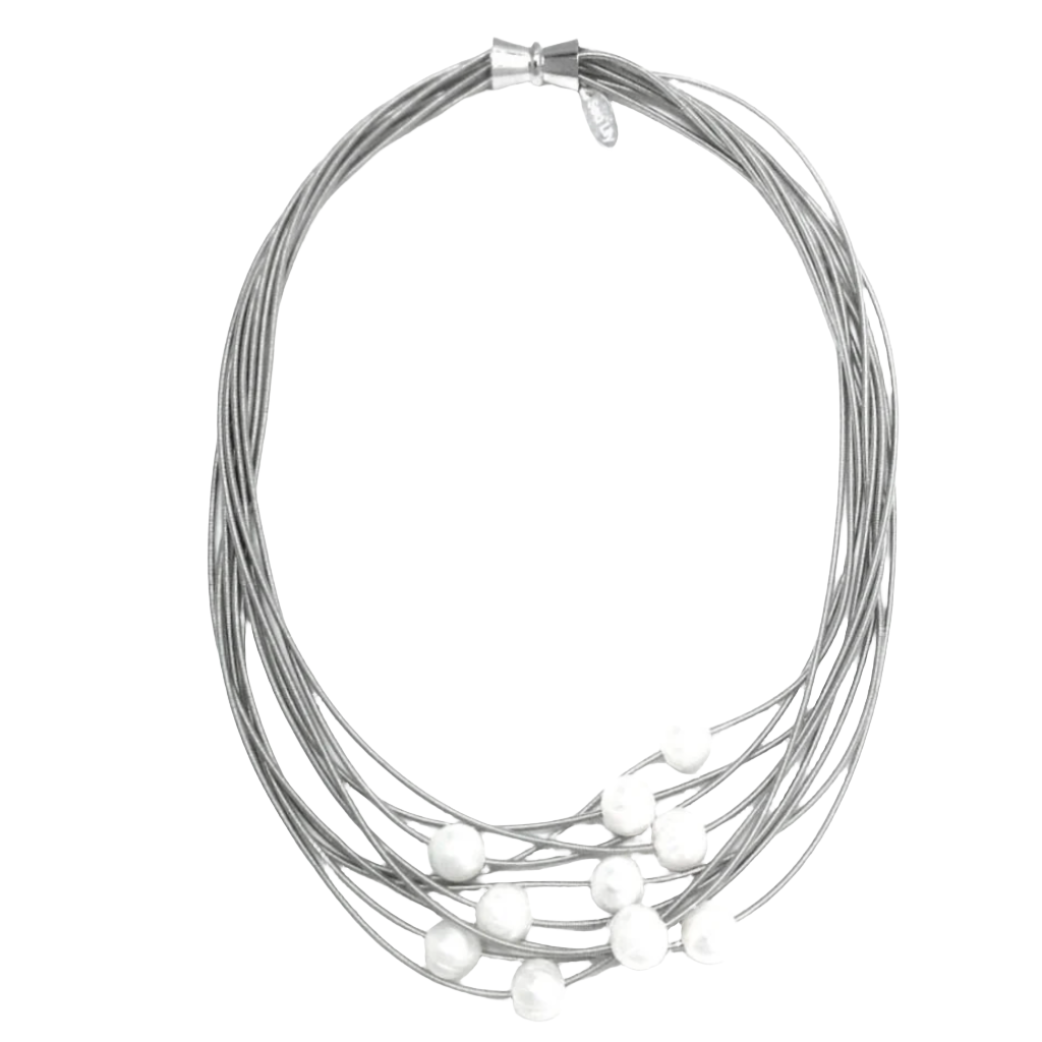 Sea Lily Piano Wire and Pearl Necklace