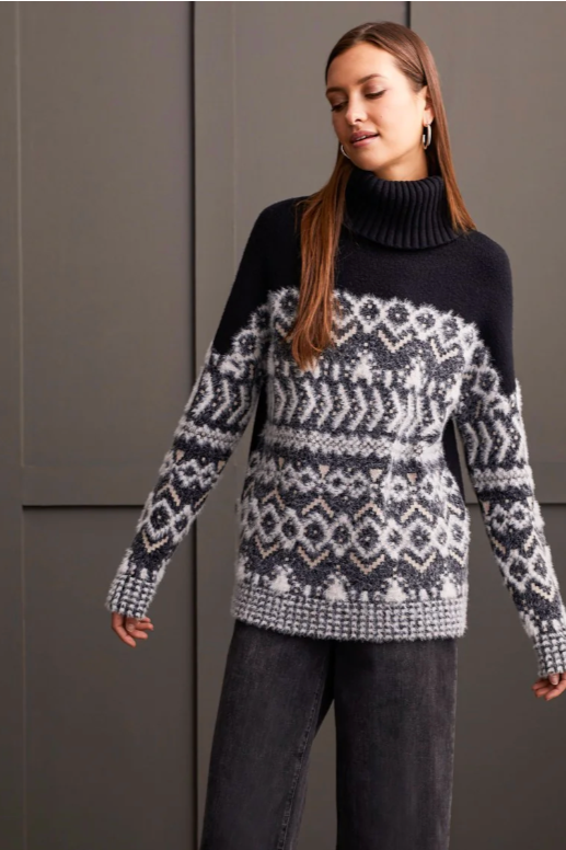 Tribal Turtleneck Intarsia Sweater-NEW!