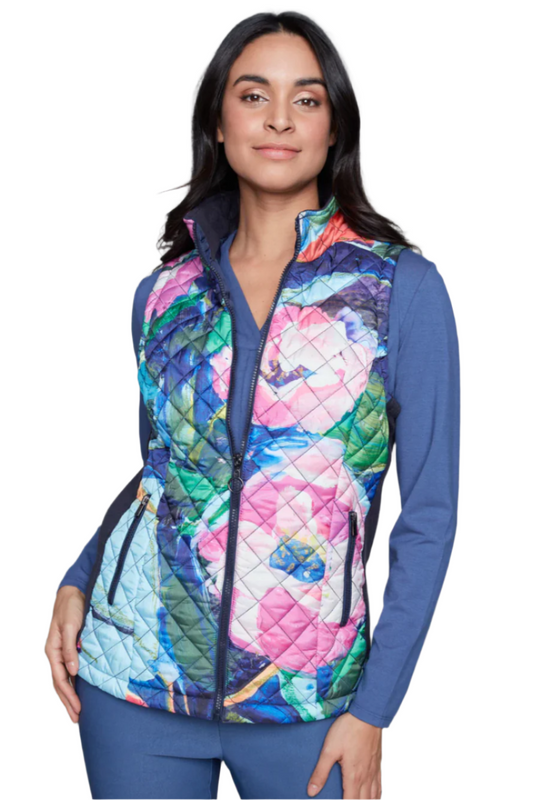 Claire Desjardins Pink Peonies Quilted Vest-NEW!