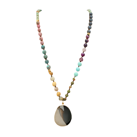 Long Multi Stone Pendant Necklace