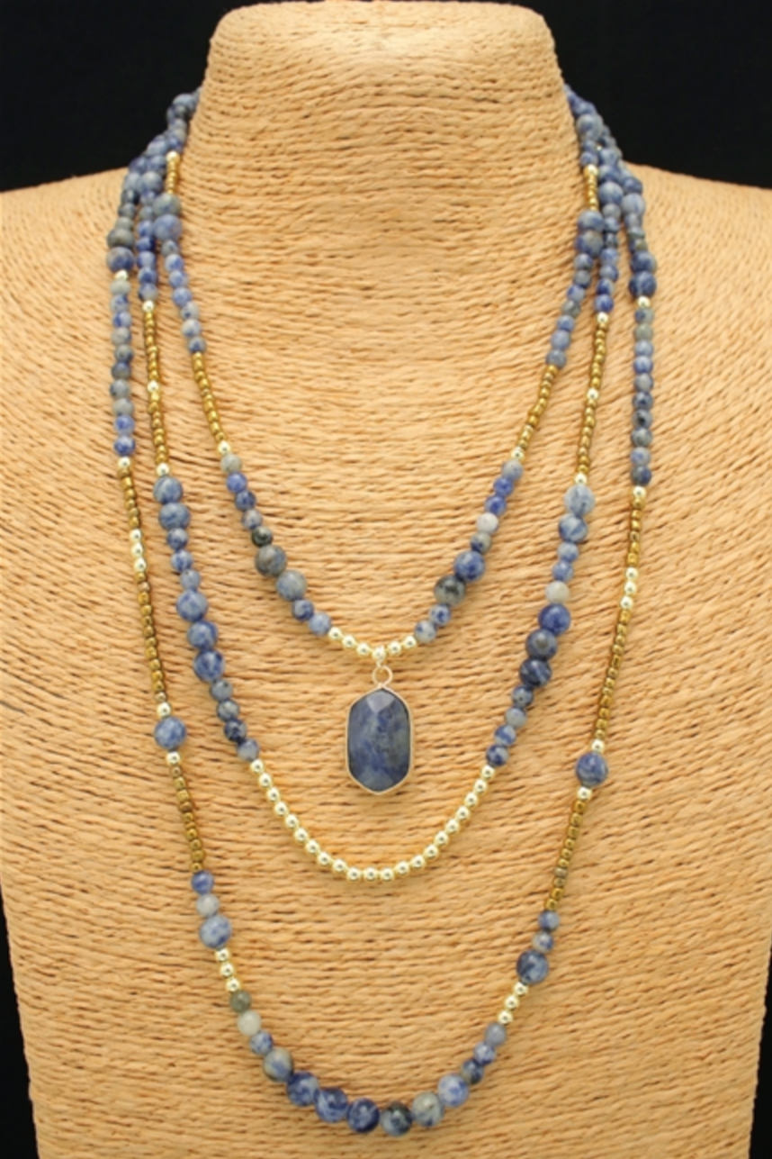 Long Layered Lapis Necklace