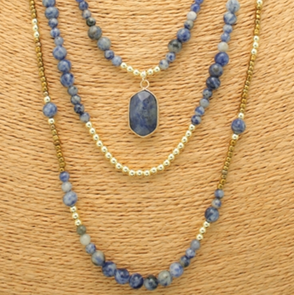 Long Layered Lapis Necklace