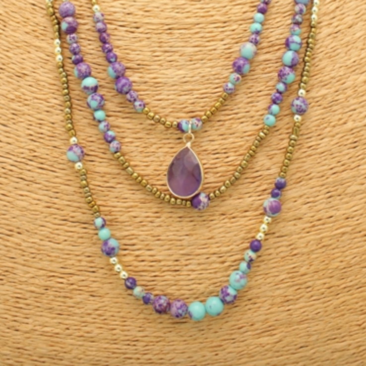 Long Layered Stone Necklace