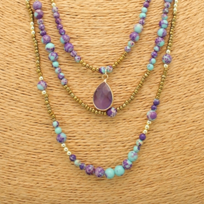 Long Layered Stone Necklace