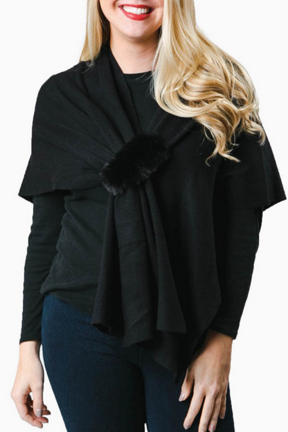 Katie Keyhole Wrap with Faux Fur Loop-Black