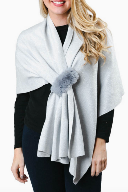 Katie Keyhole Metallic Wrap with Faux Fur Loop-Silver-50% OFF