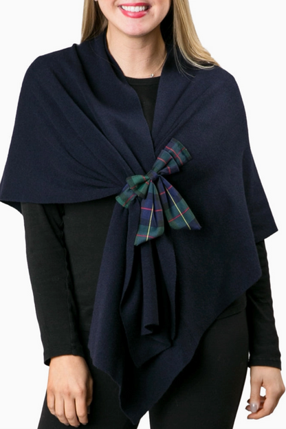 Plaid Bow Keyhole Wrap-Navy