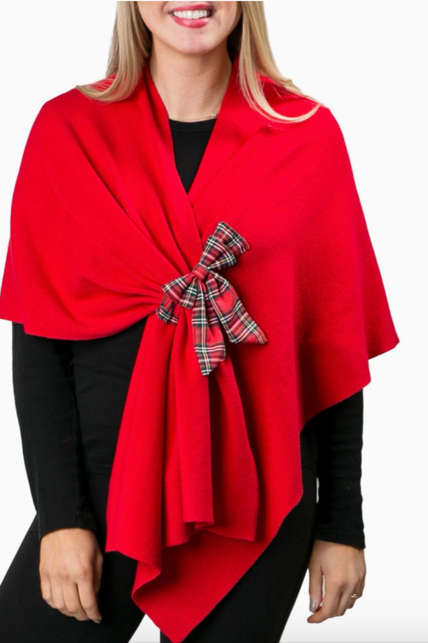 Plaid Bow Keyhole Wrap-Red