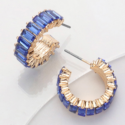 Baguette Stone Cluster Hoop Earrings