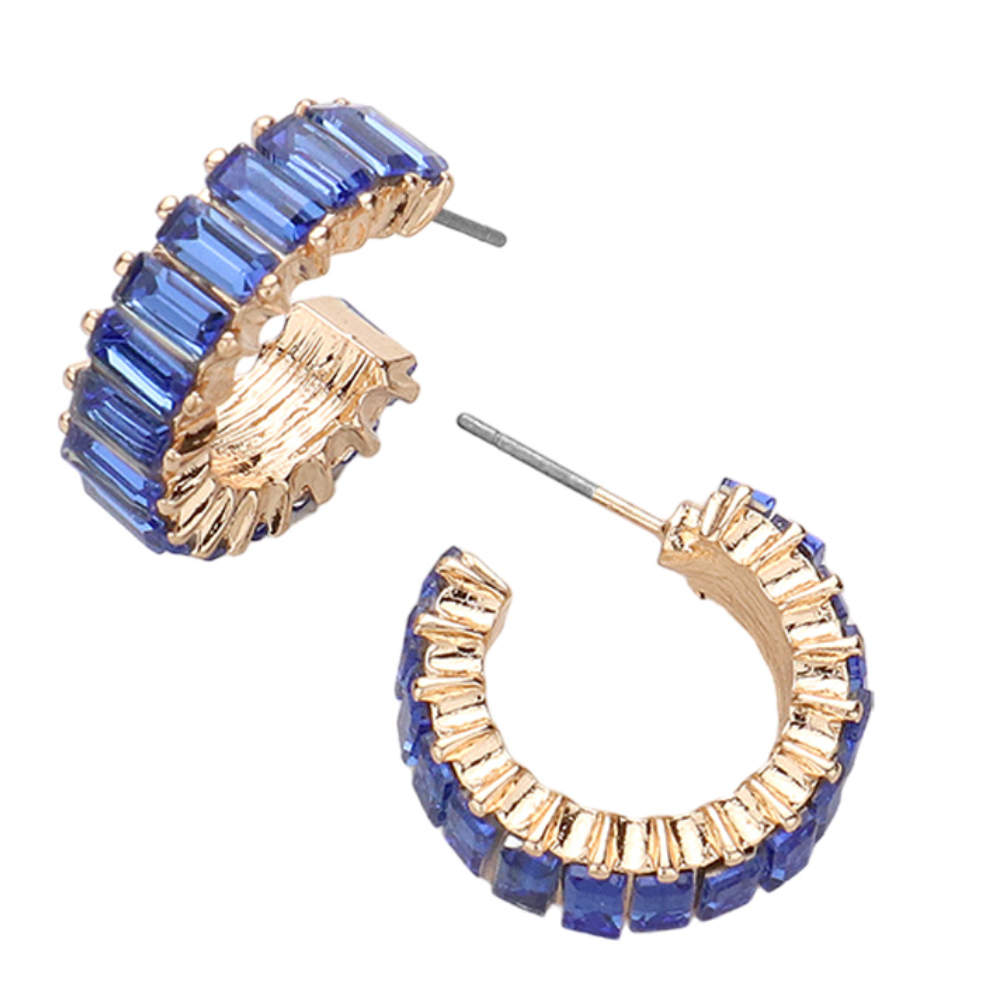 Baguette Stone Cluster Hoop Earrings