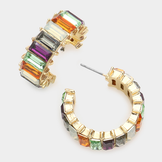 Baguette Stone Cluster Hoop Earrings