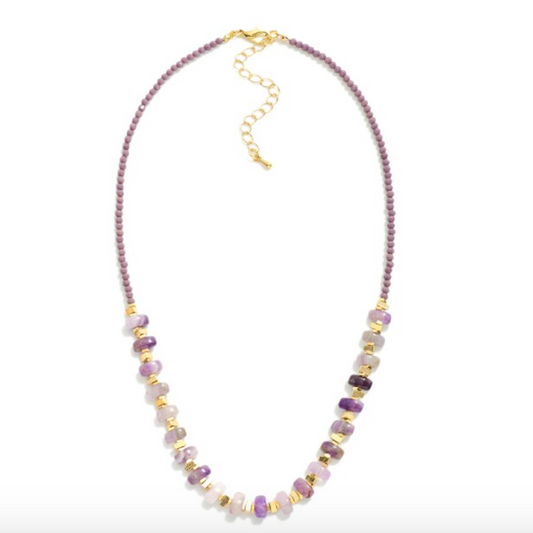 Natural Stone and Faceted Bead Necklace-Amethyst