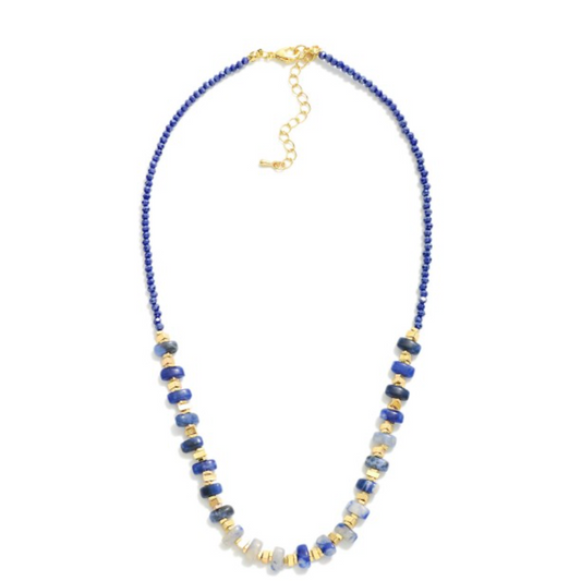 Natural Stone and Faceted Bead Necklace-Blue