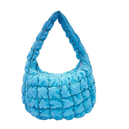 Quilted Puffer Shoulder Bag-Blue