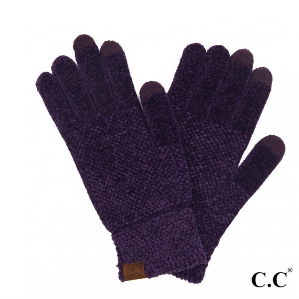 Chenille Knit Smart Touch Gloves-Purple