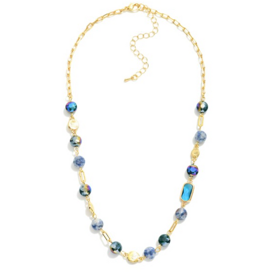 Beaded Chain Link Necklace-Blue