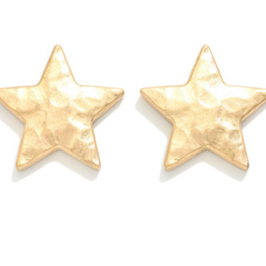 Stud Star Earrings-Hammered Gold