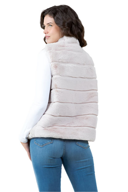 Tiered Faux Fur Vest With Collar-Beige