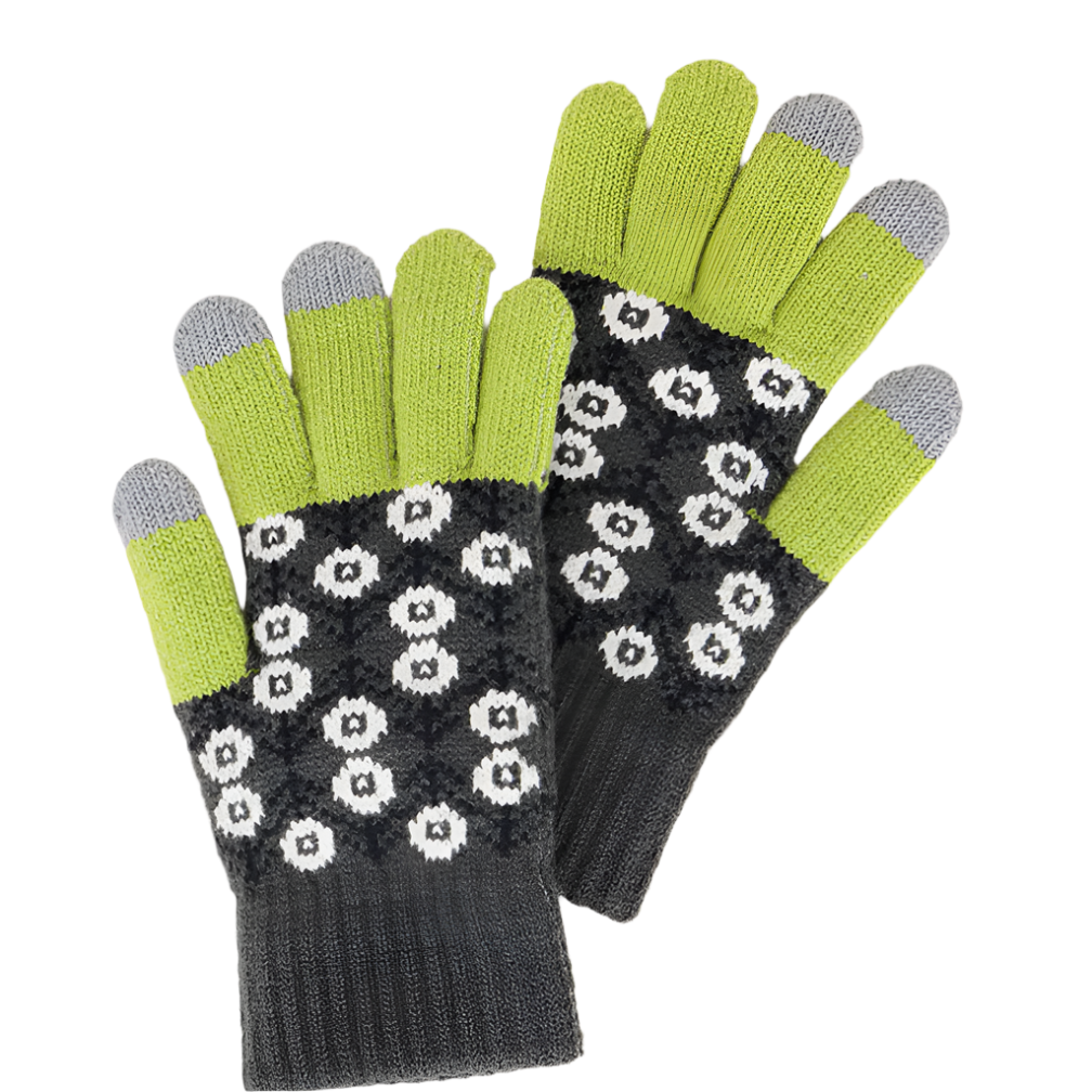 Aztec Patterned Knit Touch Smart Gloves-Lime