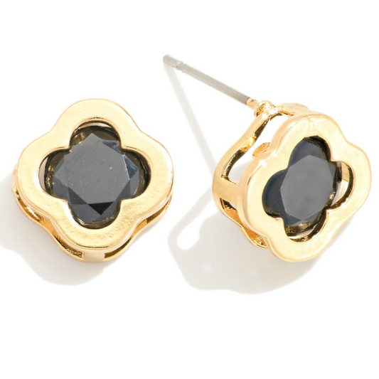 Goldtone Clover Stud Earrings-Black