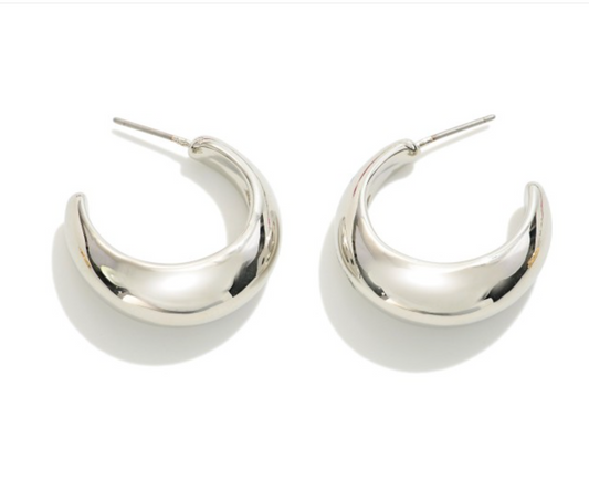 Tapered Hoop Earrings-Silver